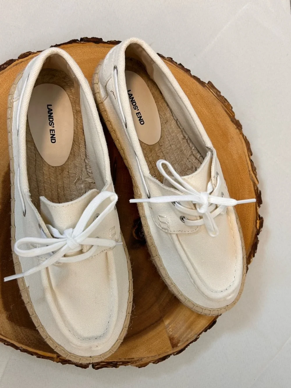 Lands'‎ End Sea-sport Espadrille Cream Canvas Lace-Up Boat Shoes Women’s 8
